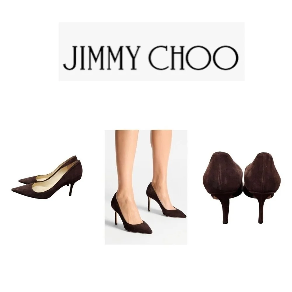 Jimmy Choo Suede Brown Pointed Toe Pin Heels Pumps Size EU40 US10 Authentic